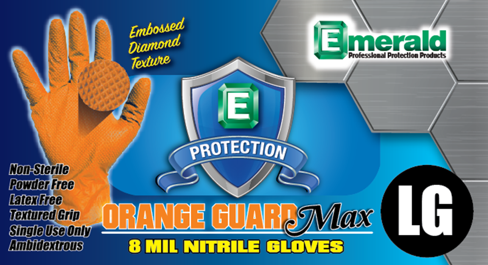 Emerald Orange Guard Max GP 8-mil Powder-Free Nitrile Gloves with Raised Diamond Grip
